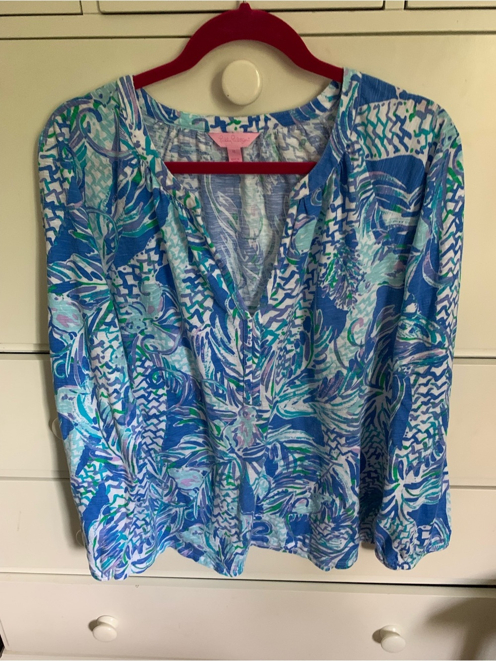 Lilly Pulitzer Blue, Aqua & Green Printed V-Neck Top
